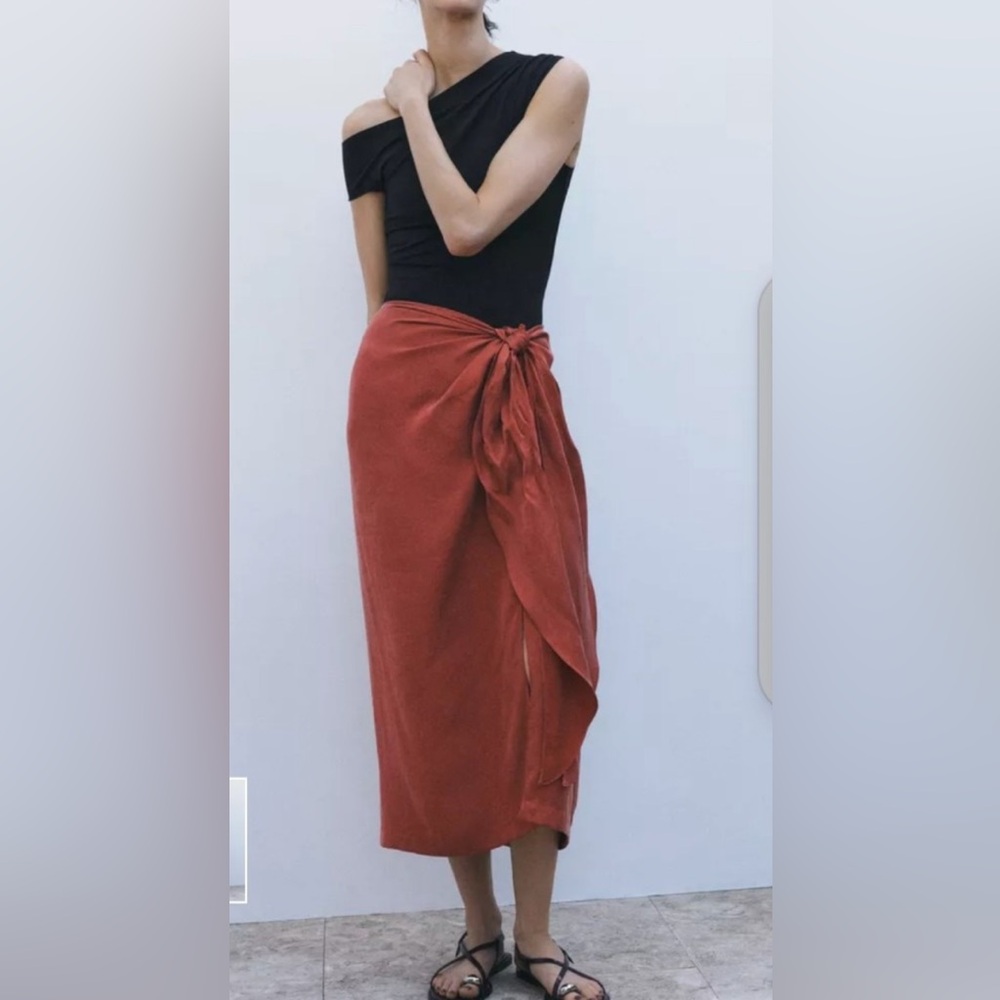 Rust Red Wrap Around Skirt Zara